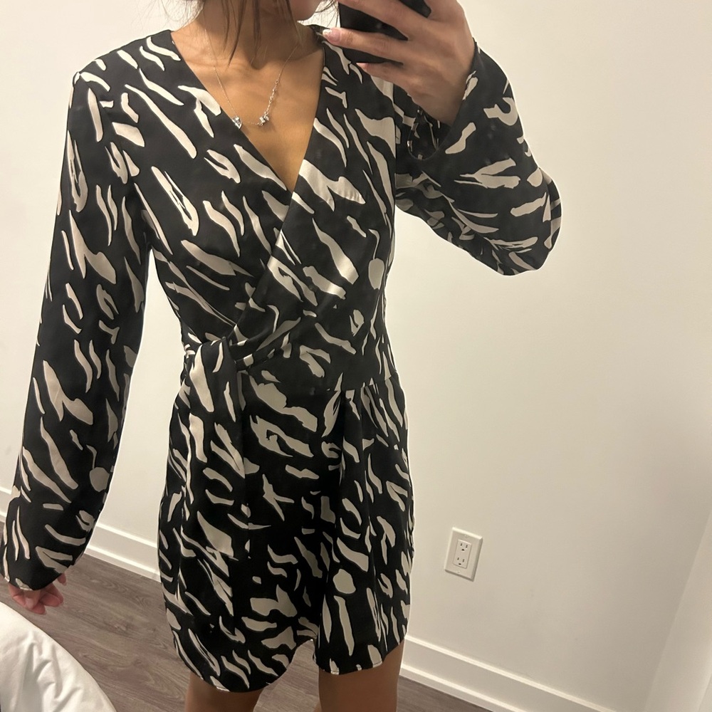 Mango Black and White Wrap Dress zebra print work dress